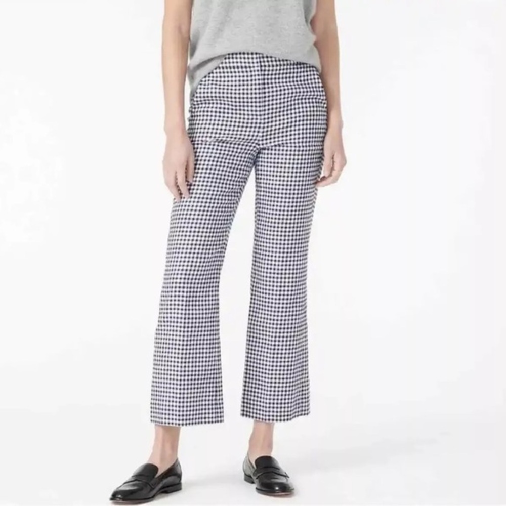 J. Crew Hayden Kickout Crop Gingham Linen Pants Navy Blue White Women’s Size 12